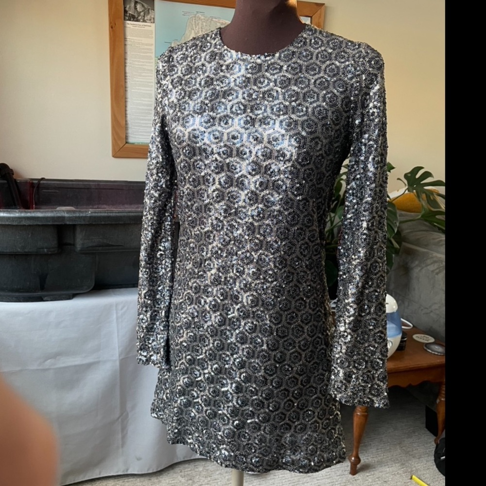 Slight A Line, Long Sleeve Sequin Dress, like new, very flattering!